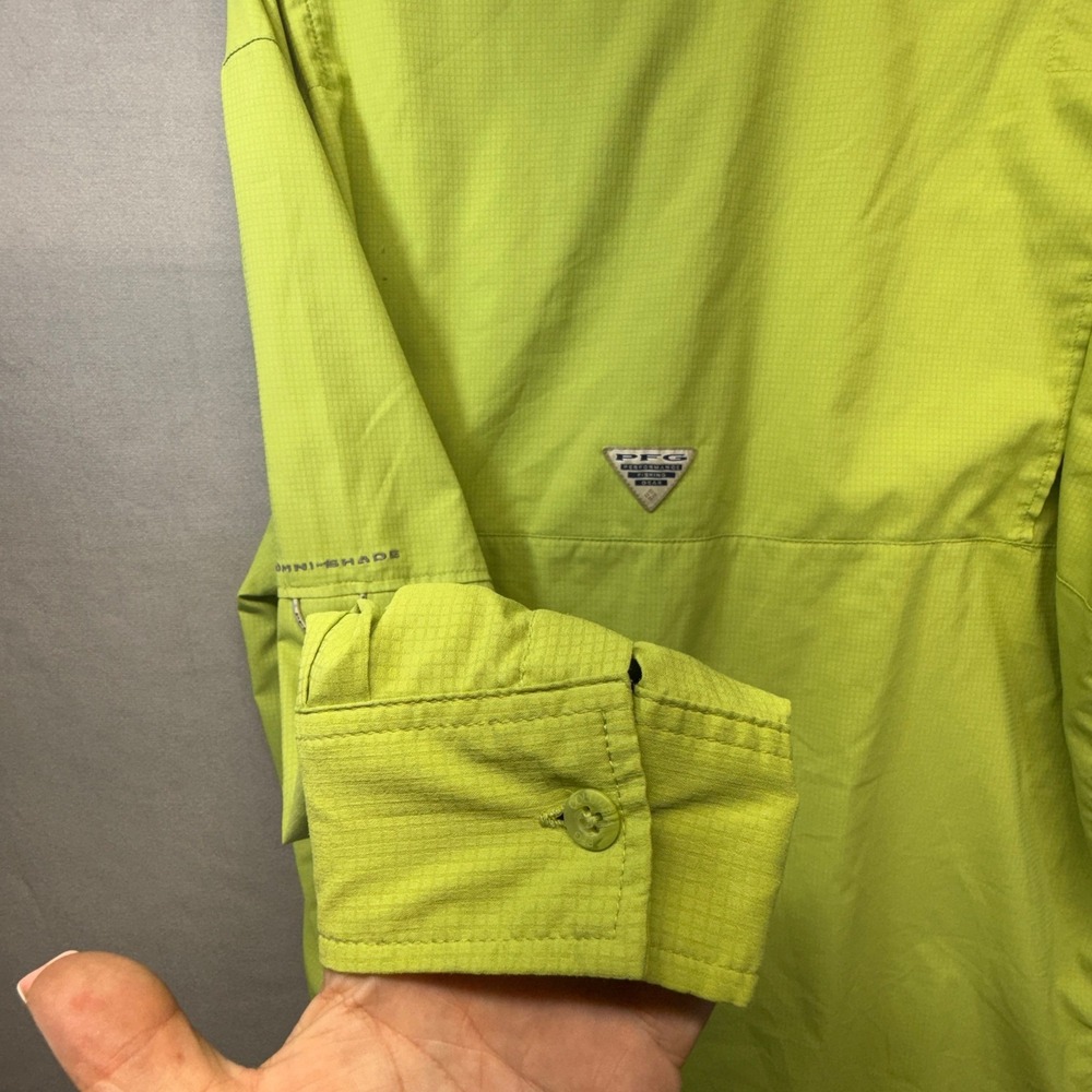 Columbia PFG Fishing Shirt Mens LRG Green Long Sleeve Omni-Shade Ripstop Vented - Picture 13 of 16